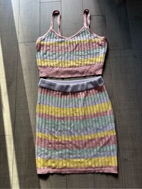 3 for $30- Almost Famous- Pastel Striped Knit Crop Top & Skirt Set
